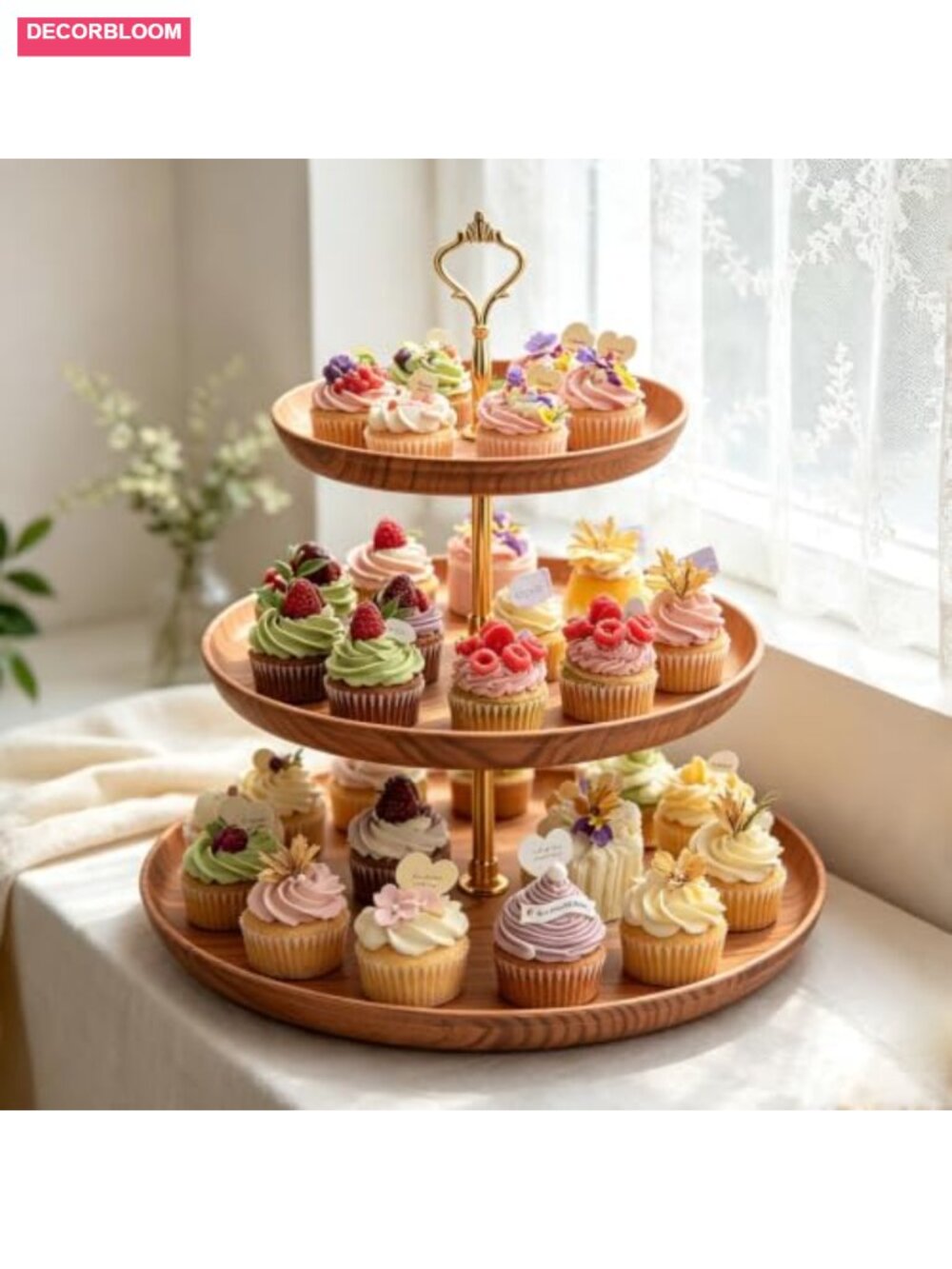3 Tier Cupcake Stand Faux Wood Plastic Cake Tower Dessert Display